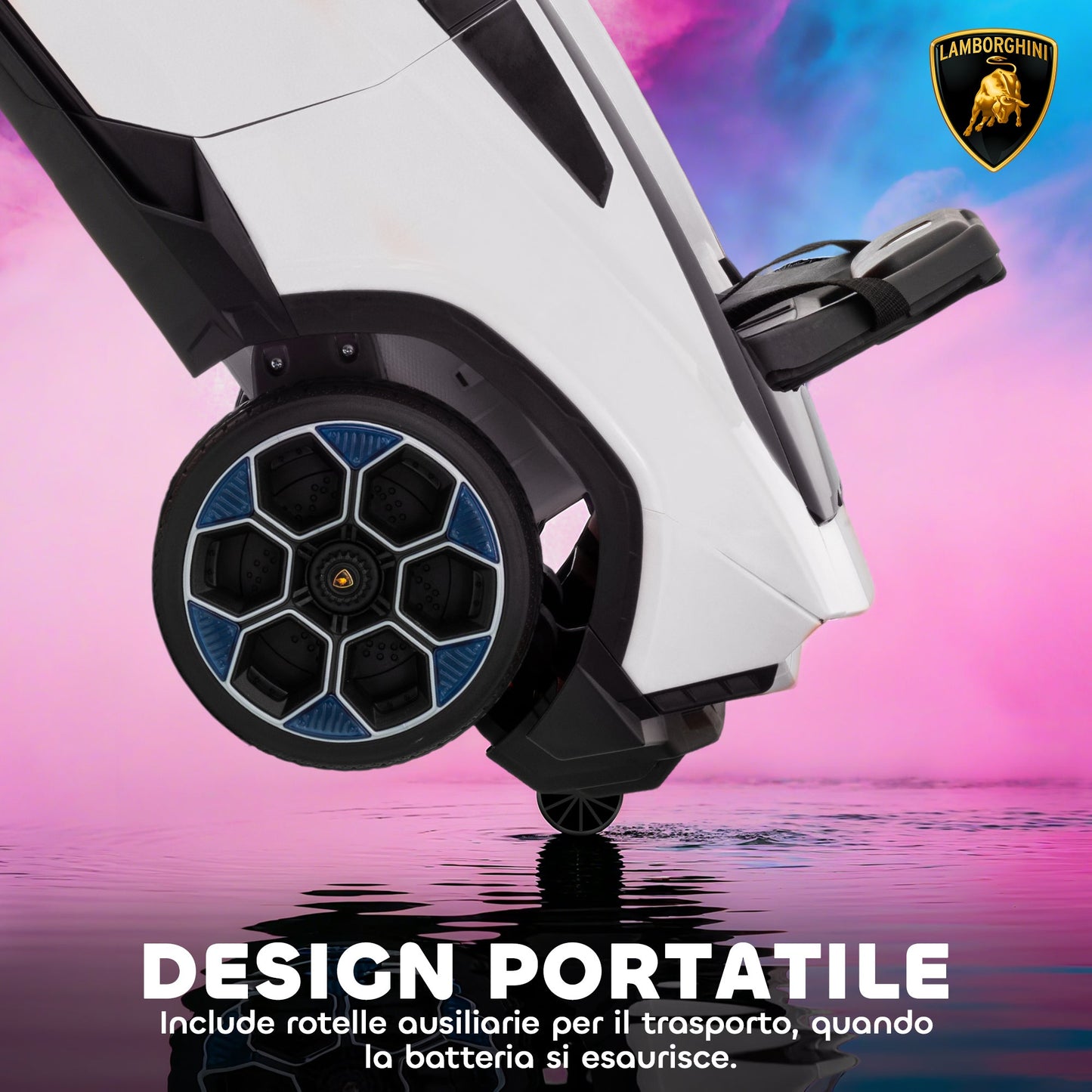 Lamborghini Licensed Electric Ride-On Car for Kids with Horn and Remote Control, 3-Speed Adjustable, White