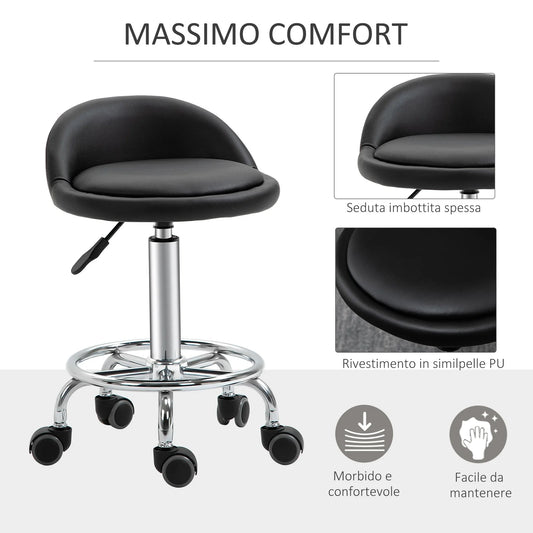 Adjustable Beauty Salon Stool with Wheels – Ergonomic PU Leather Chair, Black