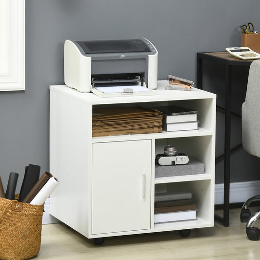 Printer Cabinet with Open Shelves and Wooden Cabinet, 60x50x65.5cm, White