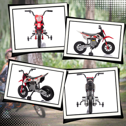 Electric Motorcycle for Children with Training Wheels and Charge Indicator, Made of PP and Metal, 107x56x70 cm, Red