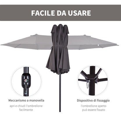 Grey Double Garden Umbrella | 4.6 x 2.4m