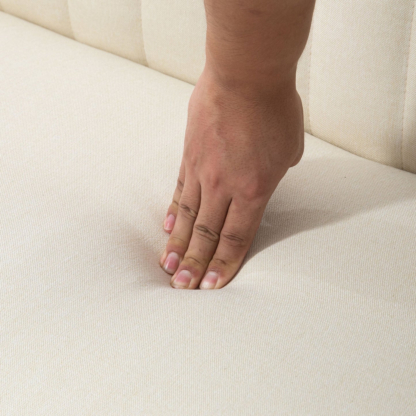 2-Seater Modern Fabric Sofa with Wooden Legs, 117 x 56.5 x 77 cm, Cream White