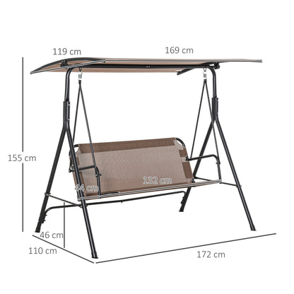 LOUISIANA | 3 Seater Garden Swing Terrace with Adjustable Canopy in Metal and Texteline 172x110x155cm Brown