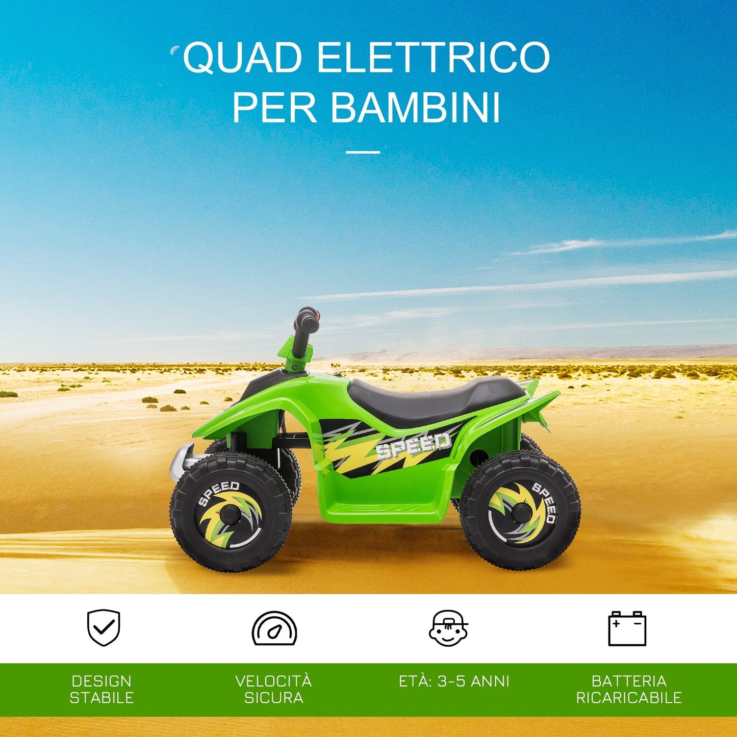 Quad for electric children with rechargeable 6V - green battery