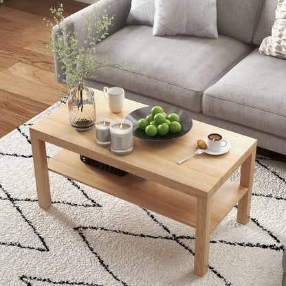Rectangular Coffee Table with Large Shelf, 90×45×44.5 cm, Natural Wood