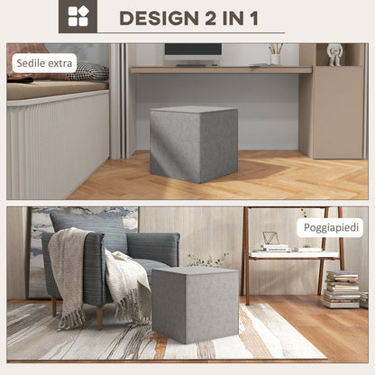 Square Footstool 2 in 1 with Removable Linen Effect Fabric Cover, 41x41x41 cm, Light Grey