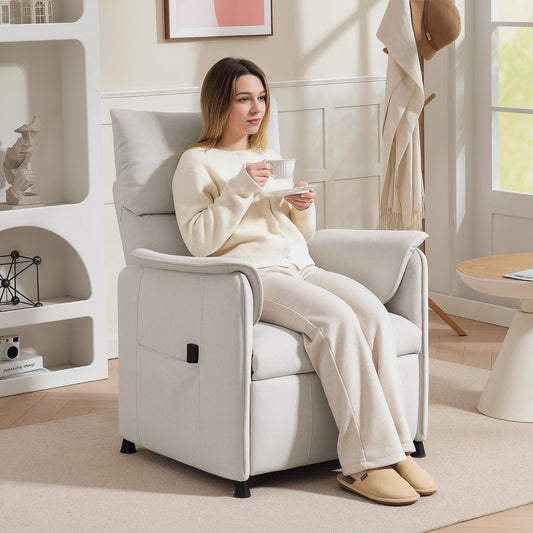 Electric Recliner Chair with Remote Control and Footrest, in Velvet Effect Fabric, 80x83x104 cm, Cream