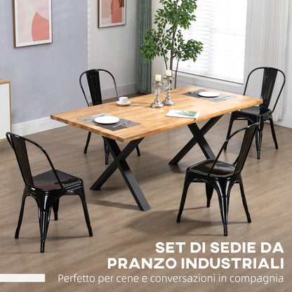 Set of 4 Industrial Style Stackable Steel Kitchen Chairs, 45x53x85cm, Black