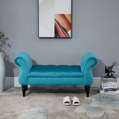 Vintage Style Bedside Bench, Wooden Frame and Chesterfield Style Padded Seat, Blue 117 x 40 x 58cm
