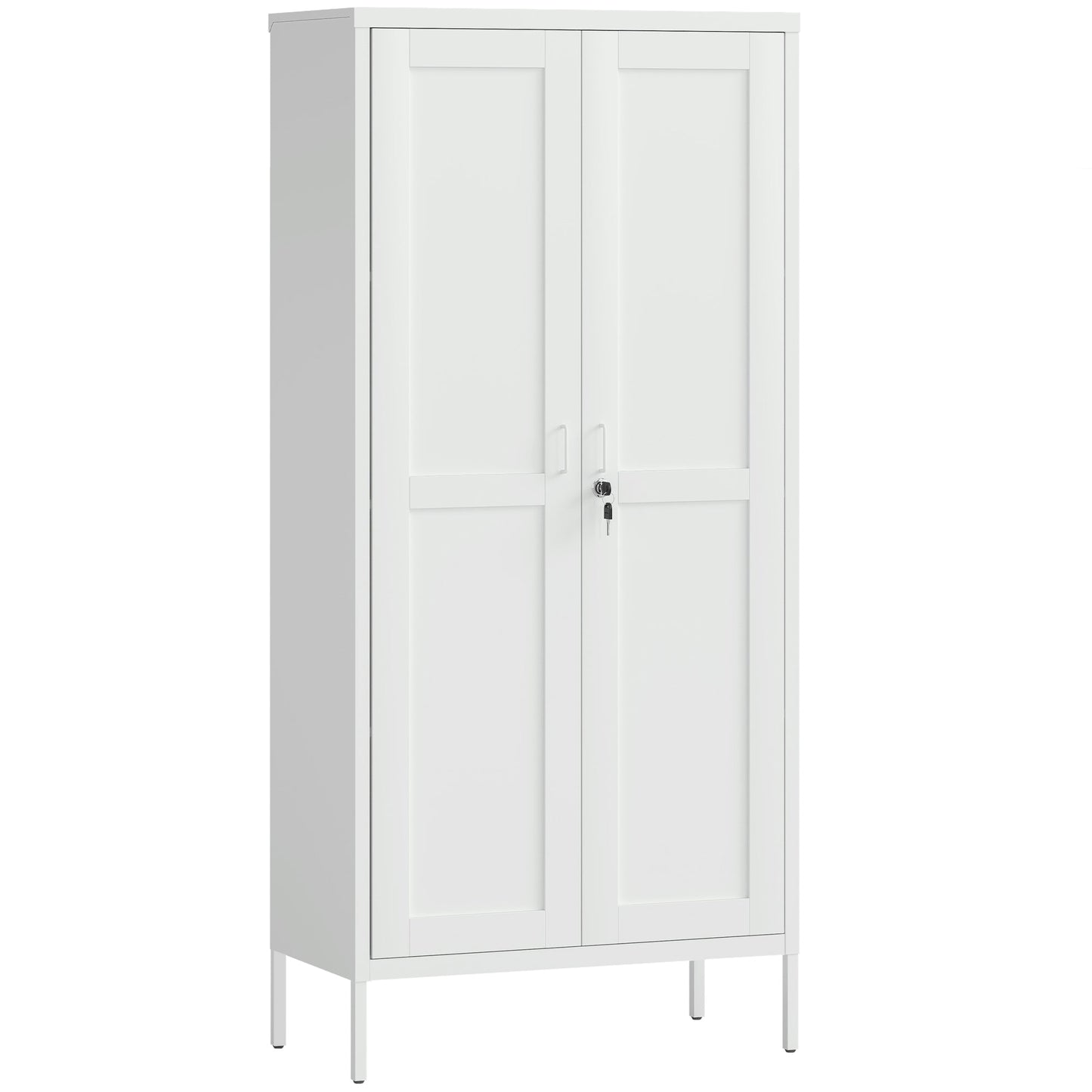 3-Tier Adjustable Steel Office Cabinet with Lock and 2 Keys, 80x40x175cm, White