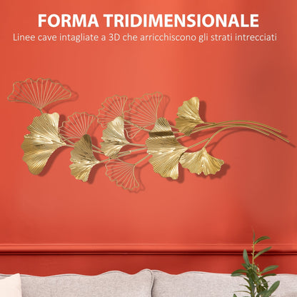 3D Metal Wall Decoration, Golden Ginkgo Leaf Wall Art 138x70cm