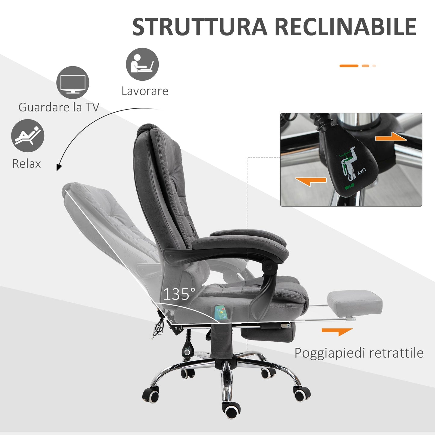 Office Chair Massage and Recliner with Heat and Adjustable Height, Grey
