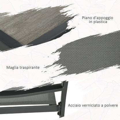 Garden Set with 6 Stackable Mesh Fabric Chairs and Wood Effect Table, Grey