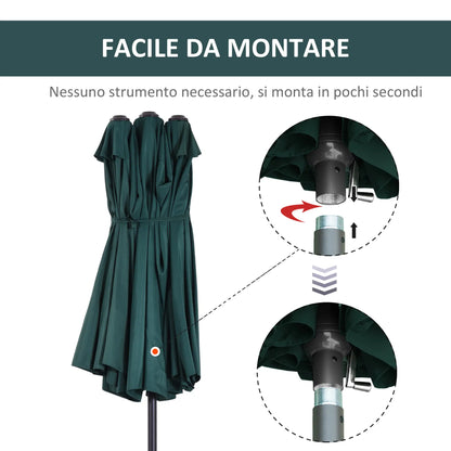 Double Garden Umbrella with Crank Opening, in Steel and Polyester, 455x265x238cm, Dark Green