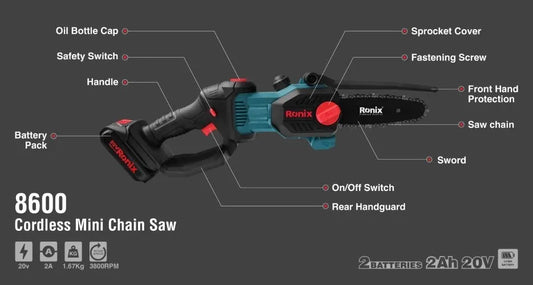 15cm, cordless, chain saw, RONIX 8600