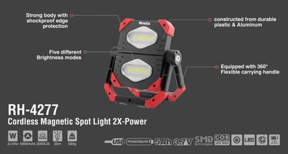 2000lm, cordless, magnetic, spot light, RONIX RH-4277