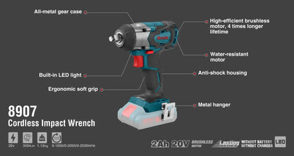 Cordless, impact wrench, NO BATTERY, RONIX 8907
