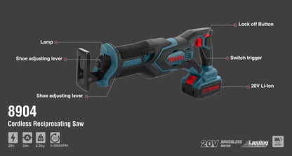 20V, brushless cordless, reciprocating saw, NO BATTERY, RONIX 8904