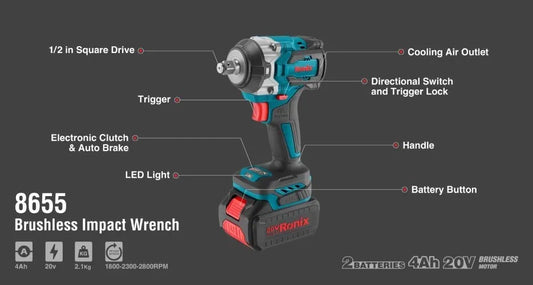 20V, cordless, impact wrench, RONIX 8655