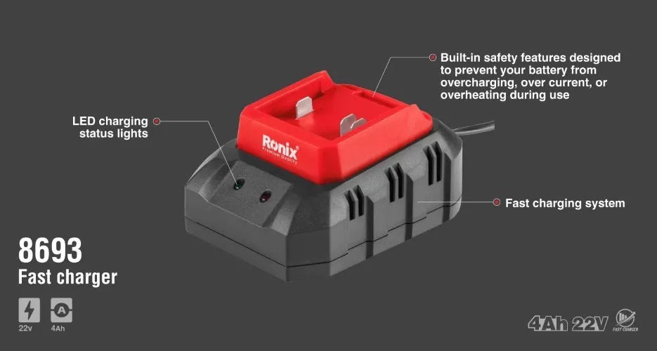 22V, 4A, fast charger, RONIX 8693