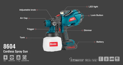 20v, cordless spray gun, RONIX 8604