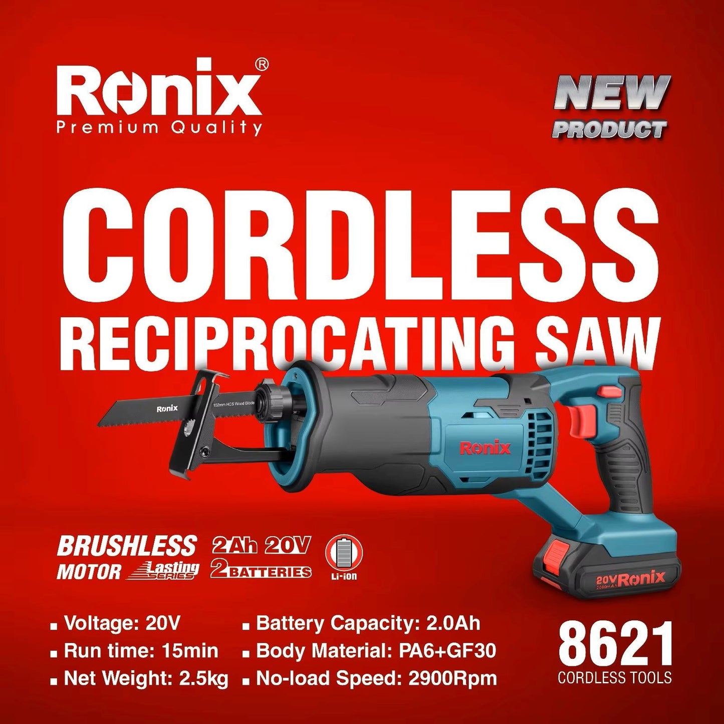 20V Cordless Reciprocating Saw, RONIX 8621