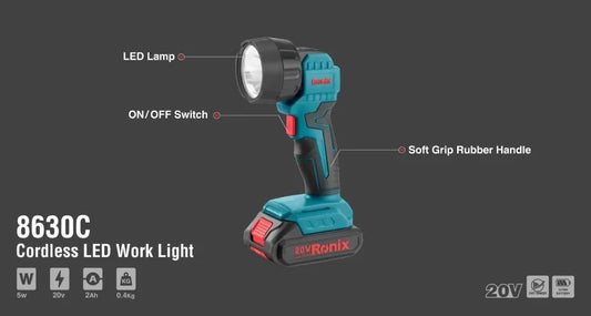 5W-20v, cordless led torch light, NO battery, RONIX 8630C