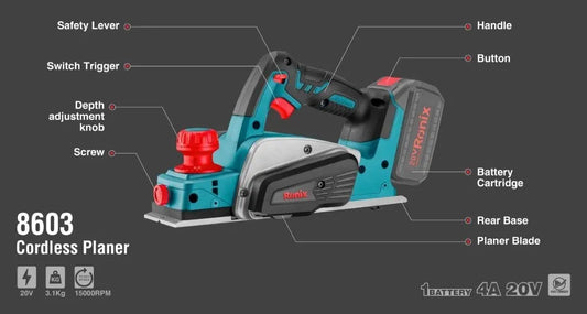 15000RPM- 20V, cordless planer, RONIX 8603