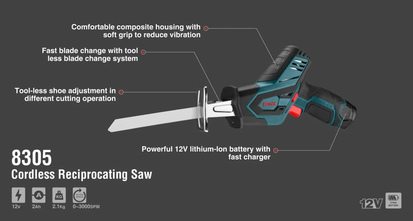 12V, cordless, reciprocating saw, RONIX 8305