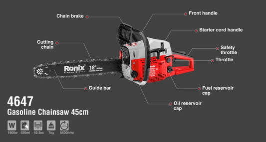 45cm, gasoline, chainsaw, 1900W engine, RONIX 4647