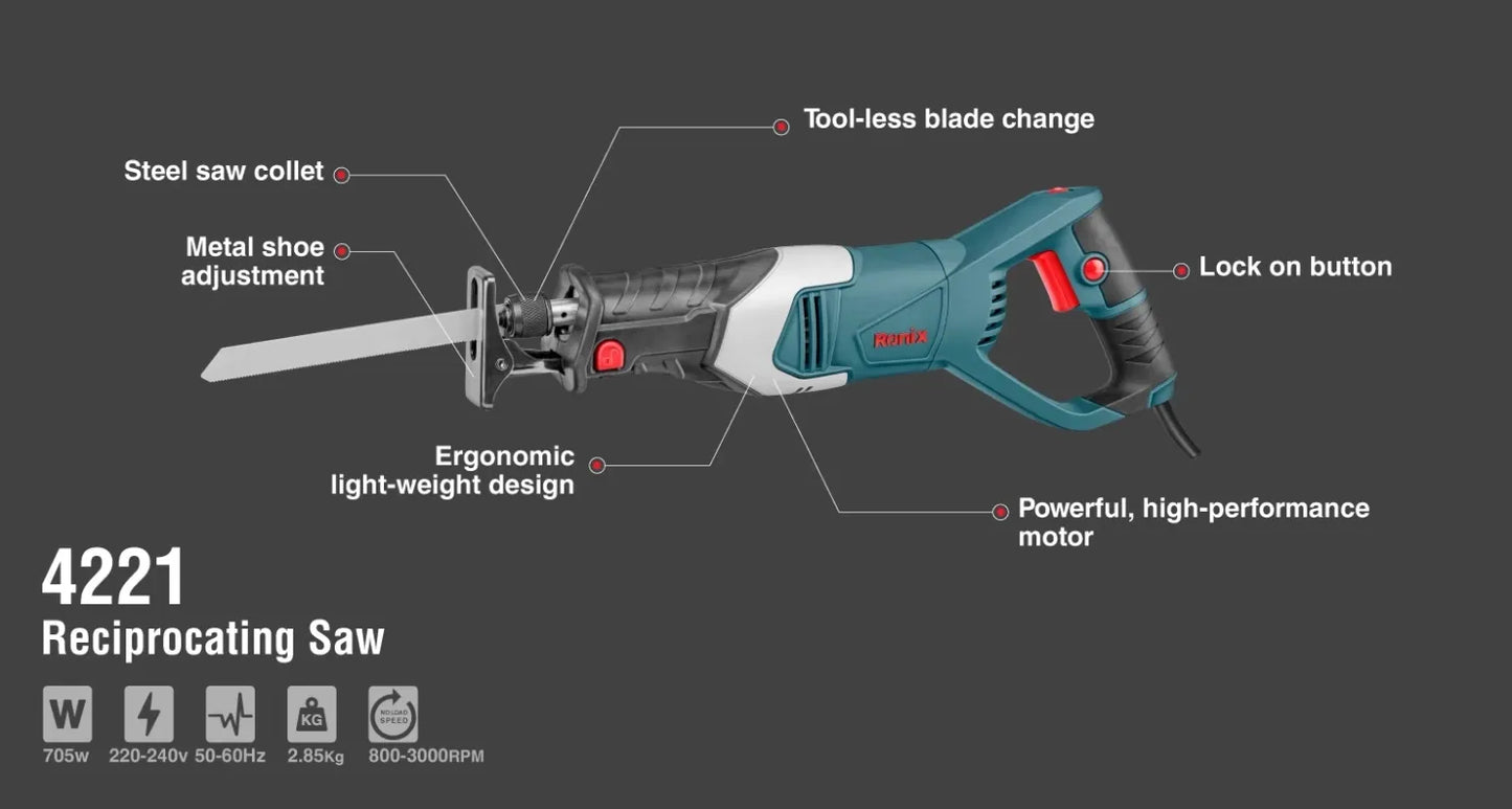 705W-3000RPM, reciprocating saw, brushless motor, RONIX 4221