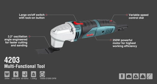 250W, multi-functional tool, cut, sand, scrape & more, RONIX 4203