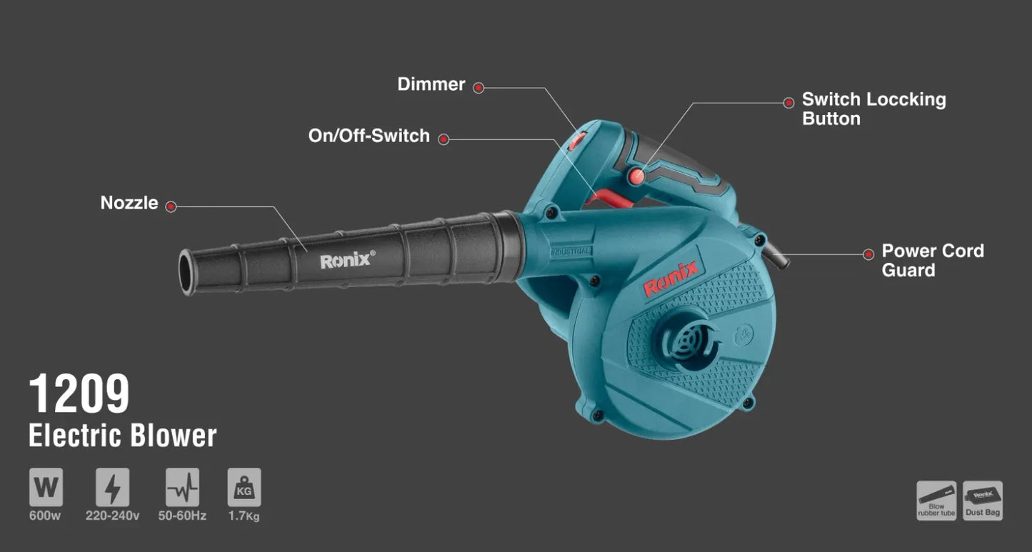 16000RPM, 600W, electric blower, blowing & vacuuming, RONIX 1209
