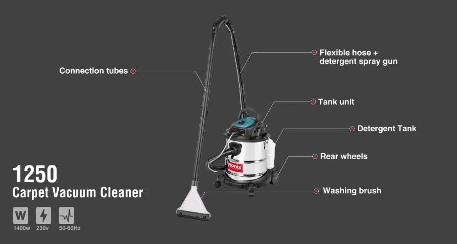 1400W-20LT, vacuum cleaner, carpet washing, 5-in-1, wet & dry, RONIX 1250
