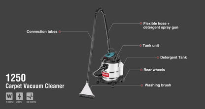 1400W-20LT, vacuum cleaner, carpet washing, 5-in-1, wet & dry, RONIX 1250