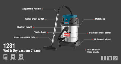 1400W, 30LT, vacuum cleaner, wet & dry, RONIX 1231