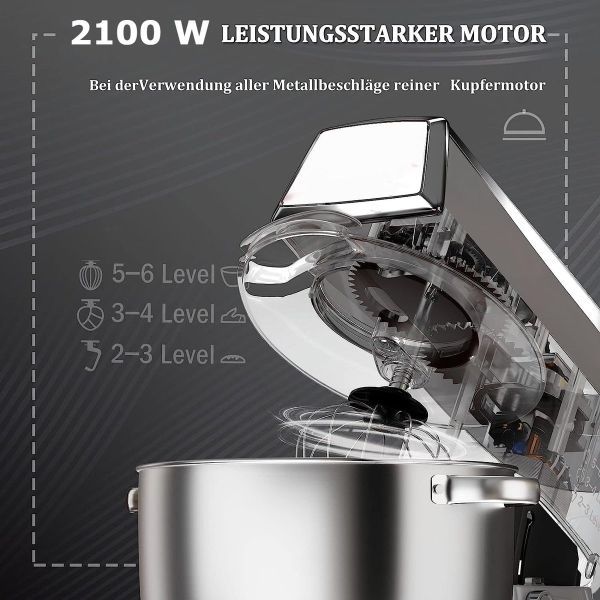RoyaltyLine 2100W Stand Mixer – 7.5L Bowl, 6 Speeds + Pulse