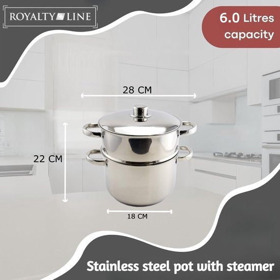Royalty Line CP6L Couscous Steamer Pot – 24cm Stainless Steel