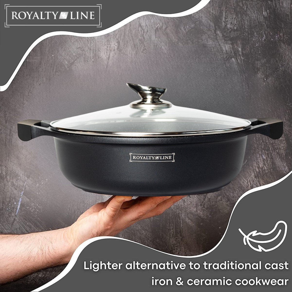Royalty Line BR28ML Shallow Casserole Pot – 28cm Cast Aluminium