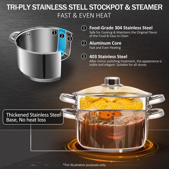 Royalty Line CP6L Couscous Steamer Pot – 24cm Stainless Steel