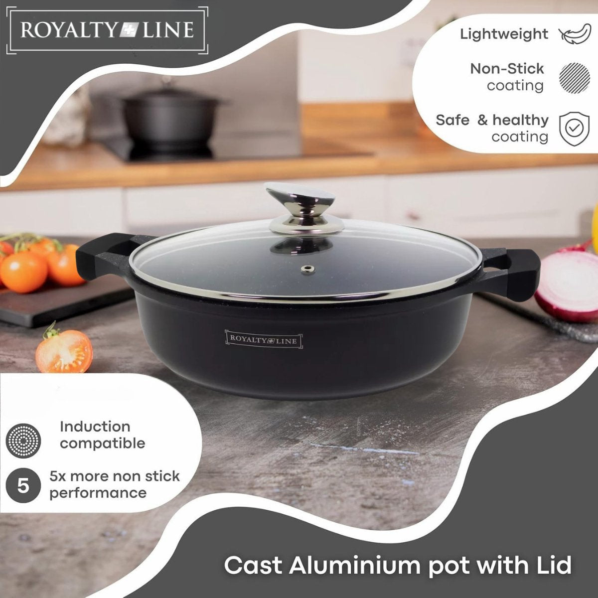 Royalty Line BR28ML Shallow Casserole Pot – 28cm Cast Aluminium