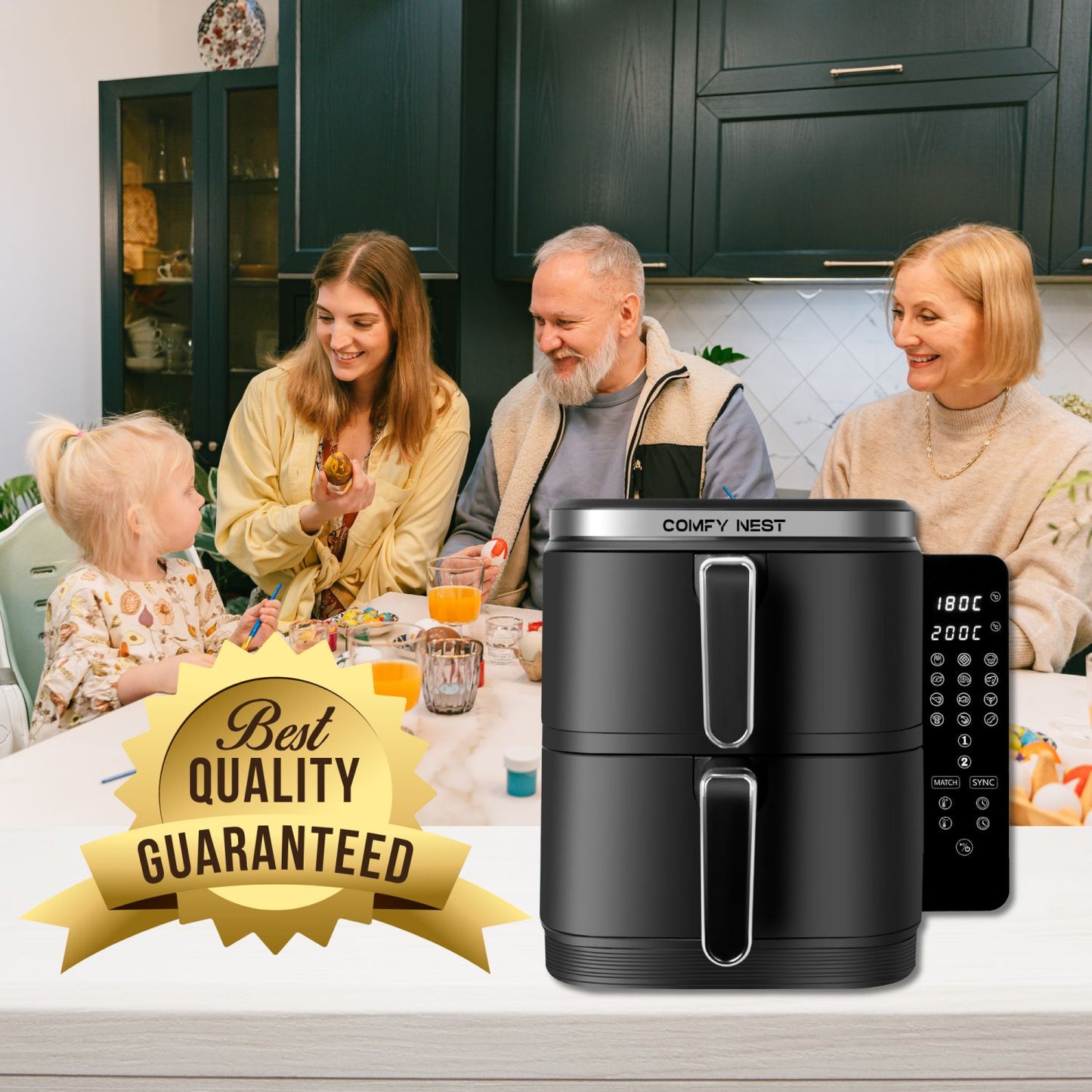 2800W Double Basket Air Fryer with Digital Folding Side Panel - 11L