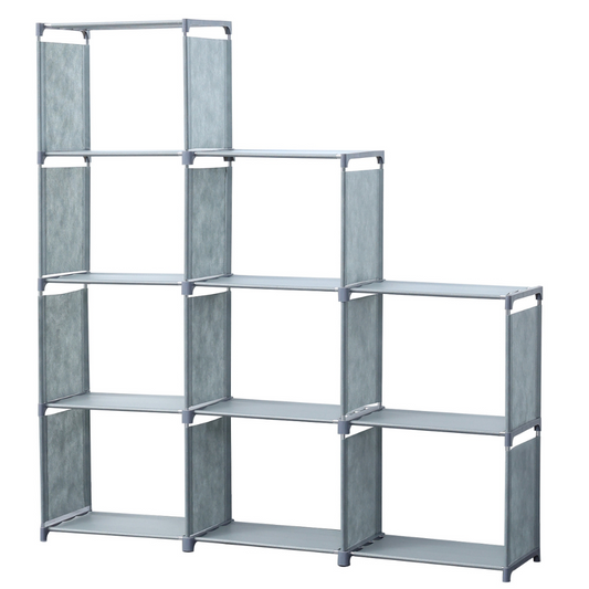 9-Layer Staircase Shelf Book Cabinet Storage Rack (125x125cm) - Grey