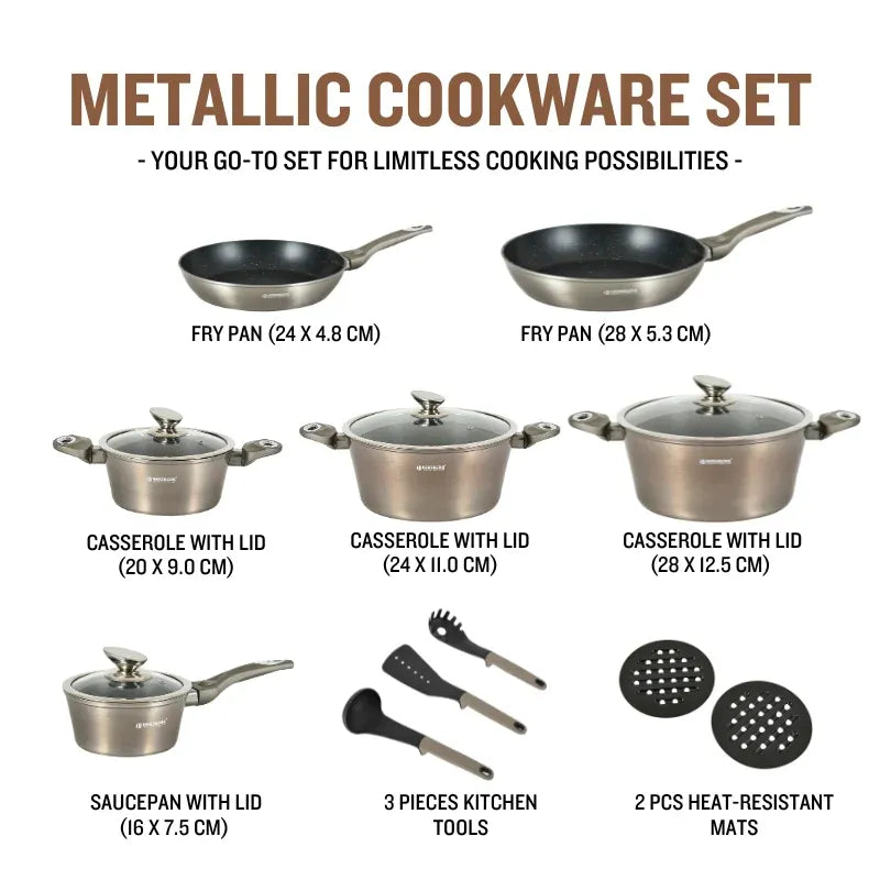 15 Pieces Marble Coated Cookware Set - Carbon