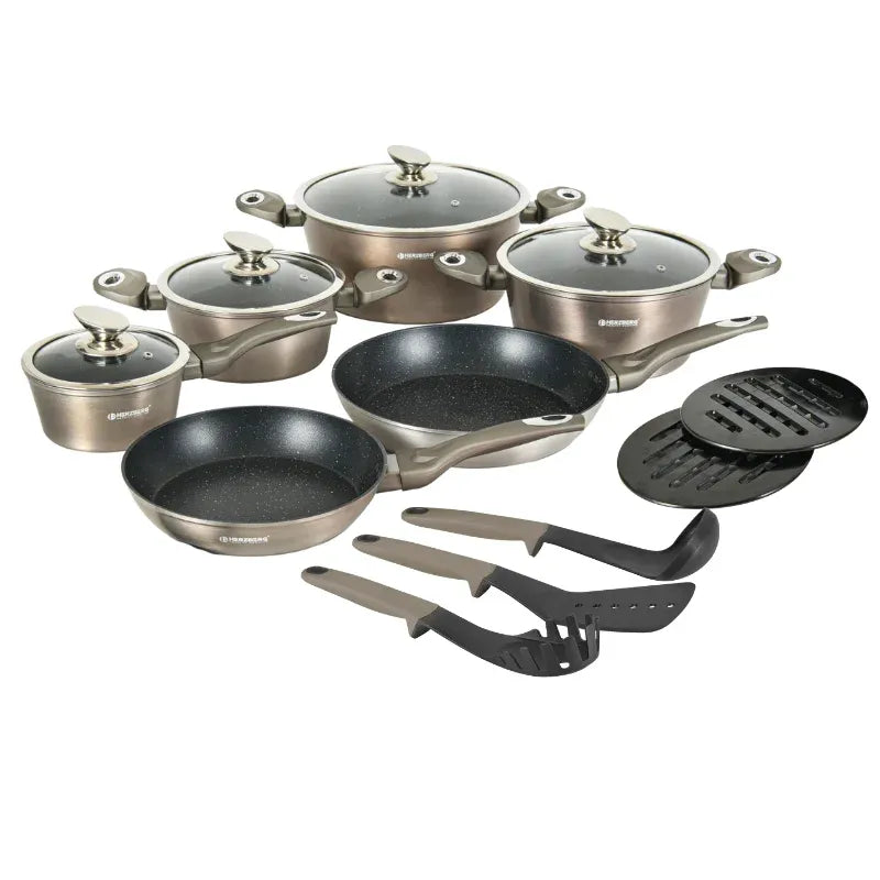 15 Pieces Marble Coated Cookware Set - Carbon