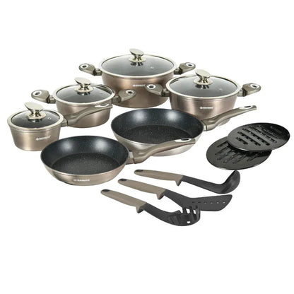 15 Pieces Marble Coated Cookware Set - Carbon
