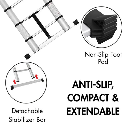 Retracting Aluminum Telescopic Ladder - 4.4M