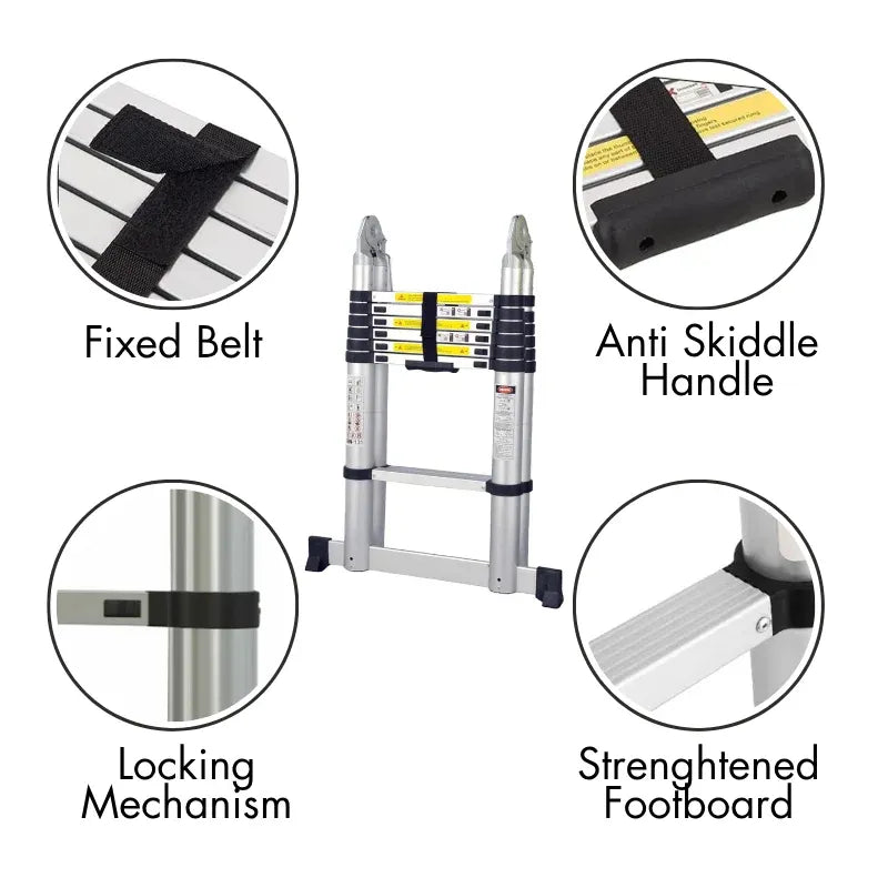 Retracting Aluminum Telescopic Ladder - 4.4M
