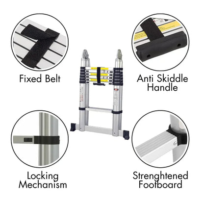 Retracting Aluminum Telescopic Ladder - 4.4M