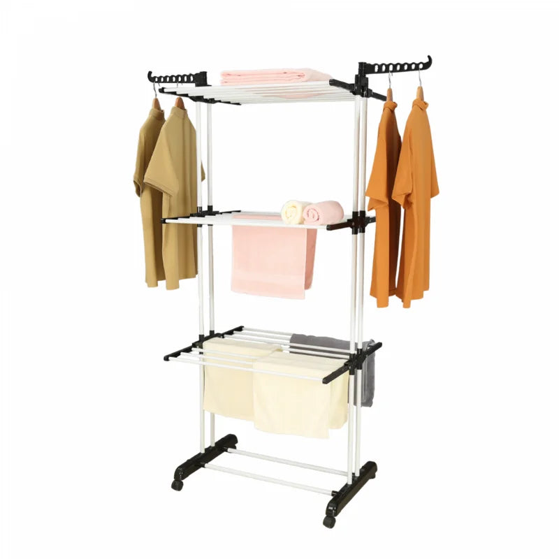Moving Clothes Rack - Black Plastic with White Tubes